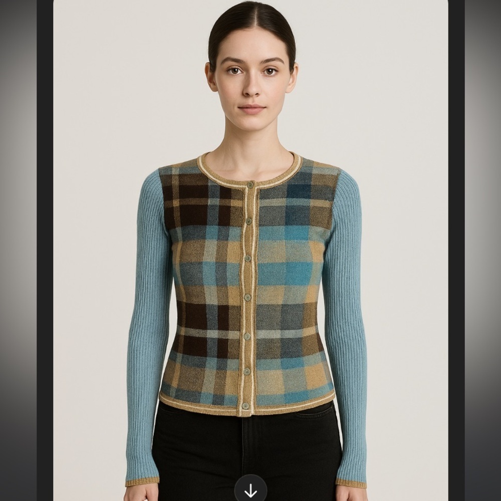 Missoni Sport 90s Y2k Plaid Knit cardigan S designer luxury spring boho vintage